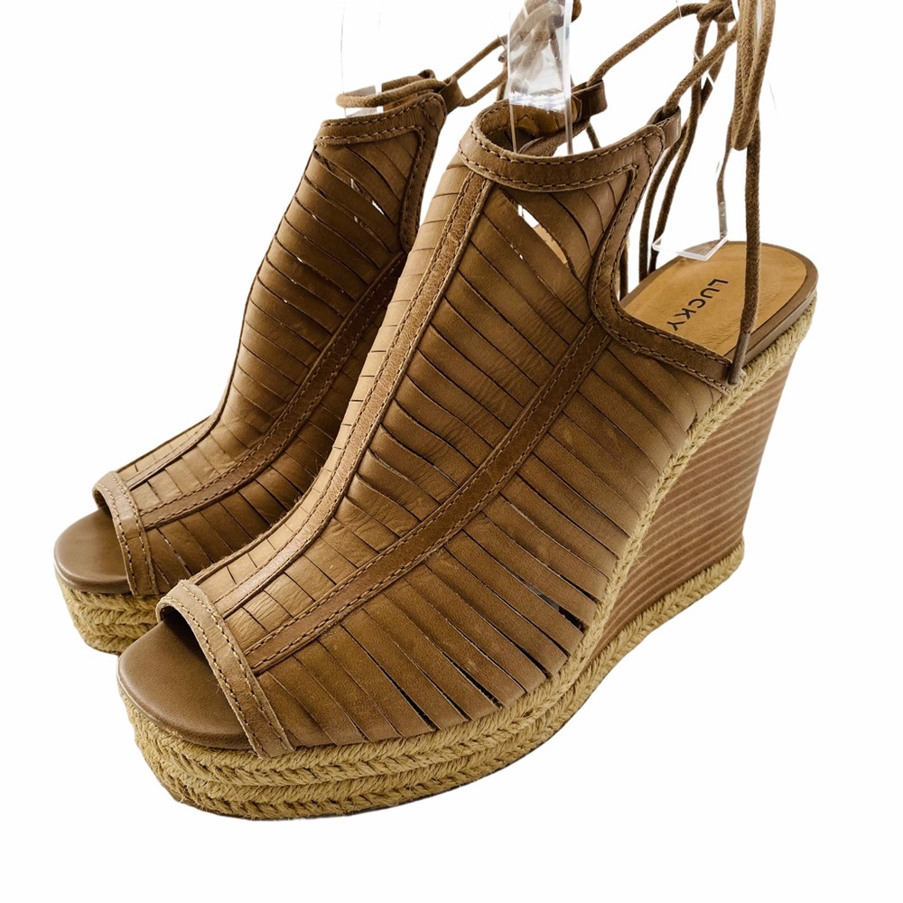 Lucky Brand Laceey Leather Wedge Peep Toe Sandal - Picture 7 of 15